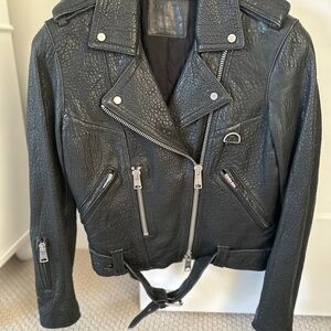 All Saints Textured Black Leather Jacket